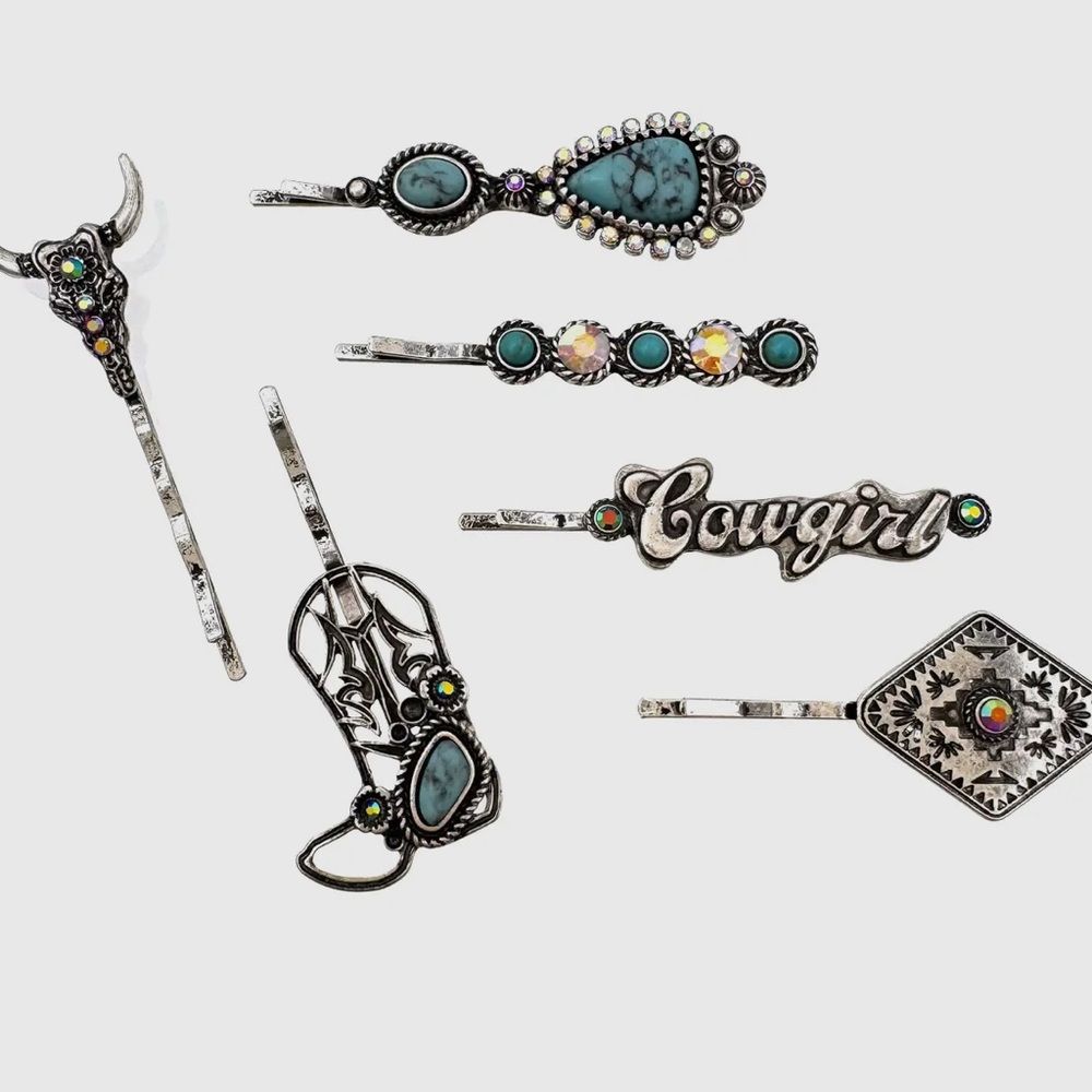 Western Cowgirl Boots Longhorn
Turquoise Pins 6 Piece Set